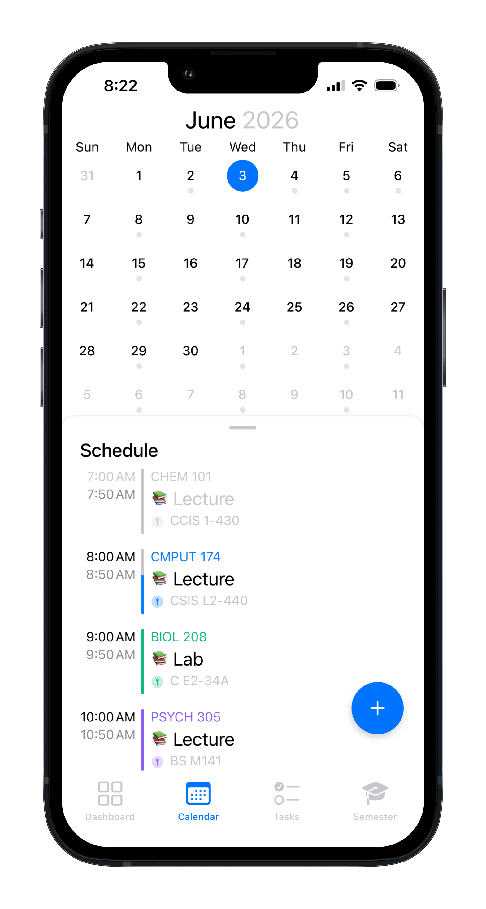 Scholarly calendar screen