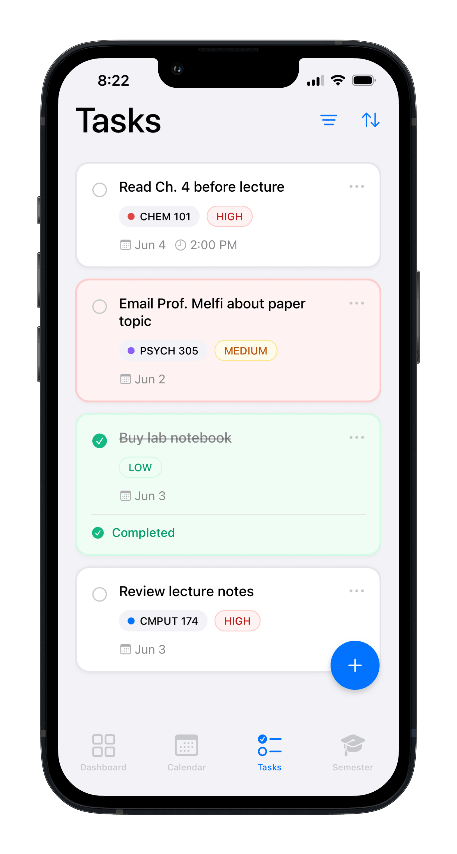 Scholarly tasks screen